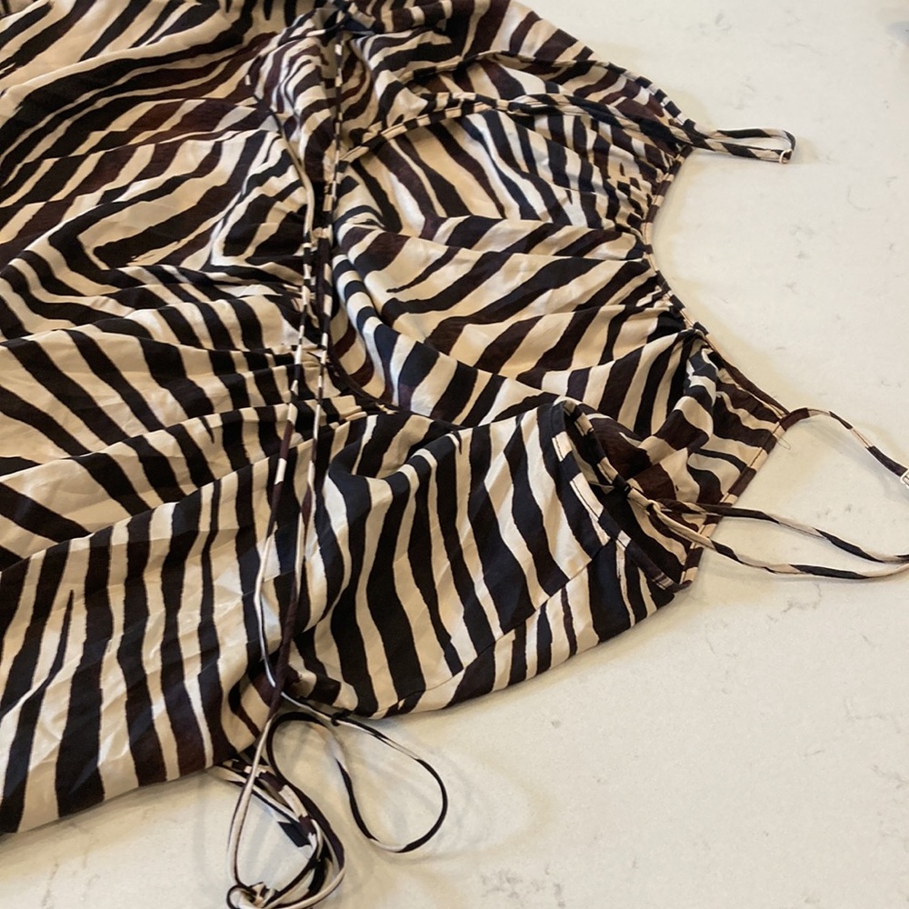 Banana Republic Heritage Canna Silk Dress Brown Zebra Maxi Dress Pockets M - Picture 7 of 9